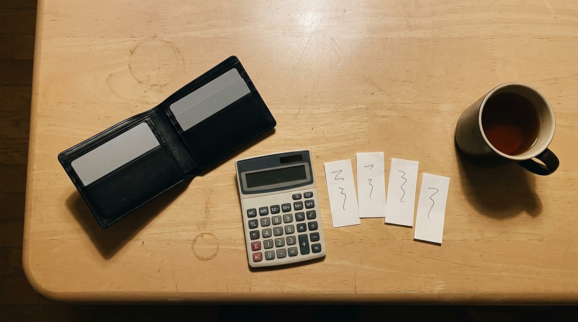 シュガーダディの料金と月の出費を書き出して計算した机の上