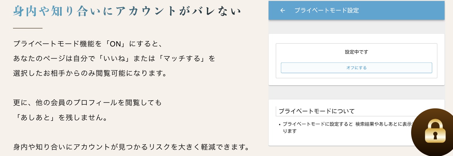 Patronaのプライベートモード機能について書かれた公式の説明と設定画面