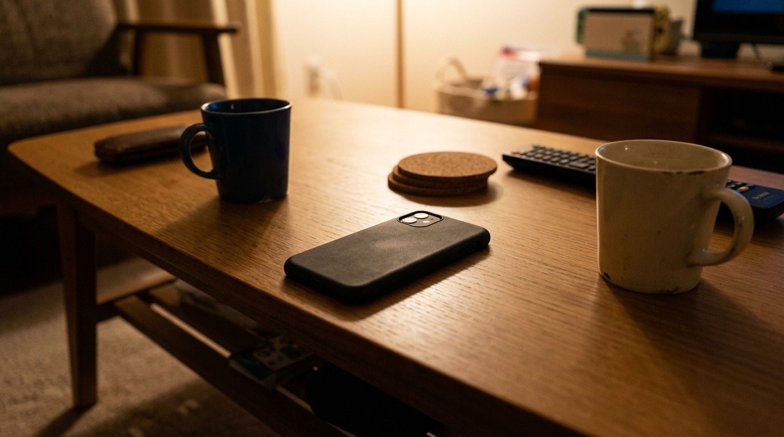 既婚者のパパ活アプリが家庭にバレる入口になるスマホを置いたリビング
