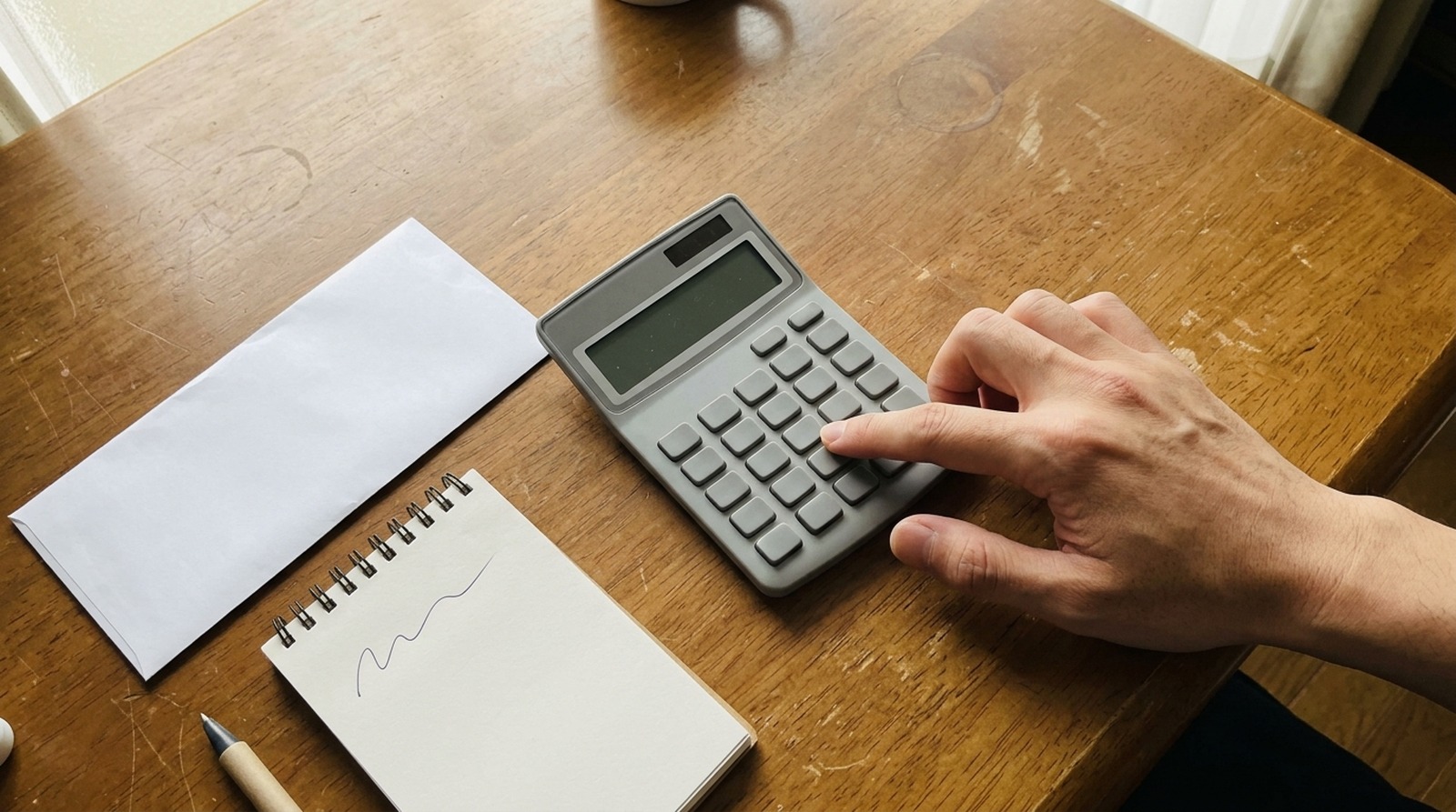パパ活アプリの会員数と料金のバランスを電卓で確かめる手元